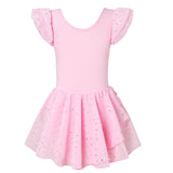 1 x RAW Customer Returns ALISISTER children s ballet clothing girls ballet dress cotton ballet suit short sleeve ballet leotard dance dress ballet bodysuit with chiffon tutu 6-7 years - RRP €18.67