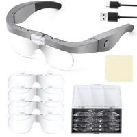 1 x RAW Customer Returns OBOVO magnifying glasses with light, 1.5X 2.5X 3.5X 5X removable lens headband magnifying glass lamp headset head magnifier forehead magnifier glasses magnifier with 2 LED light hobby, electrician, sewing,  - RRP €22.98