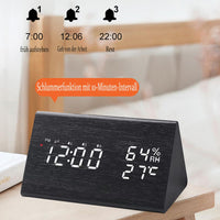 1 x RAW Customer Returns HZDHCLH Radio Alarm Clock LED Display Digital Alarm Snooze Function, THREE Alarm Clocks, Date Temperature, Adjustable Brightness with Charger Black Wood Color  - RRP €22.18