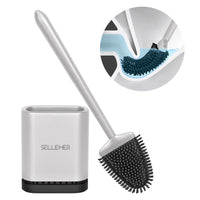 1 x RAW Customer Returns Sellemer toilet brush silicone, wall foot mounted toilet brush, toilet brush with quick-drying holder, flexible silicone toilet brush for toilet silver  - RRP €14.0