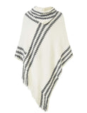 5 x RAW Customer Returns Ferand Chic Cape Poncho for Women with Knitted Hood with Zigzag Stripes and Fringes, White, One Size - RRP €131.75