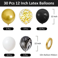 4 x Brand New Black Gold Balloons, 30pcs 12 inch Metallic Gold Confetti Latex Matte Black Marble Balloon, Helium Balloons for Birthday, Wedding, Celebrations, Festivals, Graduations, Carnival, Theme Parties - RRP €76.8