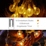 8 x RAW Customer Returns LED fairy lights warm white 5m 50LED crystal balls battery with remote control 8 modes waterproof outdoor indoor Christmas for room party garden DIY decoration Metaku - RRP €119.92