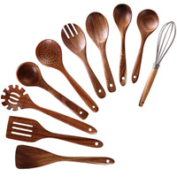 1 x RAW Customer Returns NAYAHOSE Wooden Cooking Utensils 10 Pack Teak Wooden Cooking Spoons and Spatulas for Cooking, Including Spoon, Ladle, Fork 10  - RRP €28.99