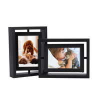 1 x RAW Customer Returns EXYGLO set of 2 360 rotating picture frames 10 x 15 cm with double glass, black photo frame wooden frame for vertical or horizontal display on the table - RRP €21.04