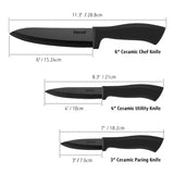 1 x RAW Customer Returns hecef ceramic knife set 3-piece, sharp kitchen knife set, black ceramic 6 chef s knife, 4 fruit knife, 3 vegetable knife - RRP €25.44