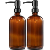 1 x RAW Customer Returns MIUSITE Soap Dispenser Glass, 500ml Soap Dispenser Brown with Stainless Steel Pump, Solid Soap Dispenser Set for Kitchen, Bathroom and Shower, Vintage Brown Glass Bottles with Pump and Labels - 2 Pieces - RRP €18.41