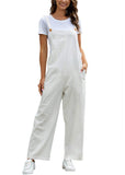 1 x RAW Customer Returns SotRong Women s Dungarees uk Loose Fit Loose Overall Sleeveless Cotton Casual Wide Leg Trousers Trousers with Pocket White S - RRP €26.32