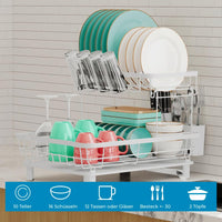 1 x RAW Customer Returns Marctani Dish Drainer Large CAPACITY - Dish Drainer Stainless Steel - Dish Drainer with 360 ROTATING DRAIN PIPE - Dish Drainer, Dish Rack with Drip Tray 2E White  - RRP €35.4