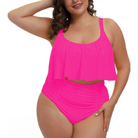 1 x RAW Customer Returns Viottiset Women Plus Size 2 Piece Tankini Set Tummy Control Ruffle Ruched Swimsuits Crop Top Bikini Rose Red 2XL - RRP €40.33