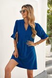 1 x RAW Customer Returns ANFTFH summer dress women s V-neck dresses short sleeves with ruffles beach dresses casual dress sweetheart blue L - RRP €33.26