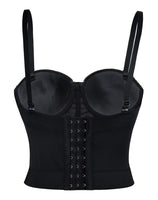 1 x RAW Customer Returns Charmian Women Spaghetti Strap PU Leather Bustier Crop Top Black X-Large - RRP €42.0