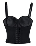 1 x RAW Customer Returns Charmian Women Spaghetti Strap PU Leather Bustier Crop Top Black X-Large - RRP €42.0