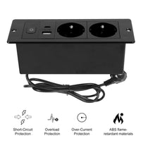 1 x RAW Customer Returns Recessed socket, black table socket multiple socket with 2 USB, built-in power strip 2-way with 1.5m cable, for furniture or work surfaces wall kitchen - RRP €35.0