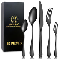 1 x RAW Customer Returns BEWOS cutlery set for 12 people, 60-piece black matt cutlery set including knife, fork, spoon, stainless steel cutlery, dishwasher safe - RRP €63.52