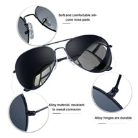 1 x RAW Customer Returns KANASTAL Double Sunglasses Men Polarized Women Drop Classic Vintage Mirror Metal Silver Sunglasses - Silver Lens Black Lens Black Frame - RRP €24.58