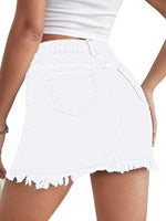 1 x RAW Customer Returns JayscreateEU women s summer skirt, denim skirt, tight skirt, mini skirt with pocket, hip skirt, A-line skirt with pocket hem, skirt with fringes, white, XXL - RRP €30.24