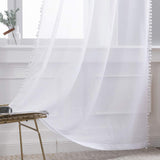 1 x RAW Customer Returns MIULEE Curtains with pompoms-Pretty white pompom curtains for children s rooms, girls, girls rooms, transparent curtains with eyelets, bedroom living room curtain with pompoms, 2 x H 225 x W 140 cm - RRP €25.49