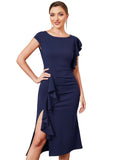 1 x RAW Customer Returns Ever-Pretty Women s Evening Dresses Short Sleeves Round Neck Stretchy Knee Length Split Party Dresses Navy Blue L - RRP €48.65