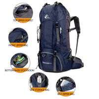 1 x RAW Customer Returns Bseash 60L Waterproof Lightweight Hiking Backpack with Rain Cover, Outdoor Sports Daypack Multifunctional Travel Bag for Climbing Camping Travel Navy Blue  - RRP €49.99