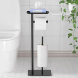 1 x RAW Customer Returns Freestanding toilet paper holder with top shelf, black toilet paper holder stand, floor toilet paper holder standing with space for 4 spare rolls - RRP €20.16