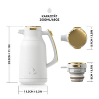 1 x RAW Customer Returns IDEUS coffee pot, double-walled vacuum insulation jug, 2 liters, stainless steel, thermos flask keeps hot for 12 hours, jug for 15-20 cups, white gold - RRP €49.99