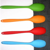 1 x RAW Customer Returns Better Jonny Set of 4 Silicone Spoons, Length Dough Scraper Spatula Cooking Spoon Kitchen Spoon Set with Long Handle Heat Resistant up to 230 for Cooking and Baking, 28.3 cm Blue Red Green Orange  - RRP €11.09