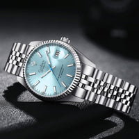 1 x RAW Customer Returns CADISEN Automatic Watch Men Mechanical Automatic Watch Sapphire Glass and Stainless Steel Bracelet Watch 8053 Light blue  - RRP €121.0