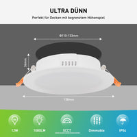 1 x RAW Customer Returns Yafido 5 pieces LED recessed spotlights dimmable, 5 color temperatures selectable LED recessed spotlights 230V with 1080 lumen recessed spot, IP54 LED spot 12W for office kitchen bathroom living room bedroom - RRP €41.34