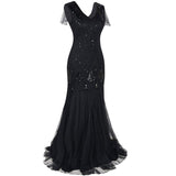 1 x RAW Customer Returns IBTOM CASTLE Cocktail Dress Women Party Dress Gatsby Costume Transparent Flapper 1920 V Neck Evening Dress Sequin Sleeveless Evening Art Decor Tango Latin Black M L - RRP €67.31