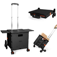 1 x RAW Customer Returns Foldable Shopping Trolley, Collapsible Portable Utility Cart with Stair Climbing Wheels, Compact Carrying Bag with Magnetic Lid, Rolling Crate with Extendable Handle, Robust 80 kg-Black - RRP €84.99