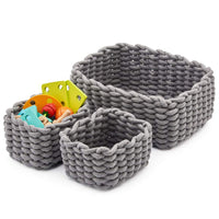 1 x RAW Customer Returns EZOWare Pack of 3 Cotton Storage Baskets, Knitted Basket Organizers for Baby Room, Storage of Small Household Items, Living Room Grey  - RRP €28.4