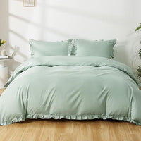 1 x RAW Customer Returns Lekesky bed linen 220x200, ruffle bed linen 3 pieces girls microfiber bed linen flowers with zipper with pillowcases 80x80 cm, ruffles green - RRP €33.99