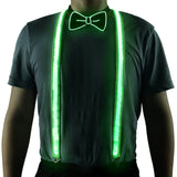 1 x RAW Customer Returns Ausolee Men s Suspenders, Luminous Men s LED Suspenders and Bow Tie 2pcs set, for Music, Festival, Halloween Costume Party. Green  - RRP €24.18