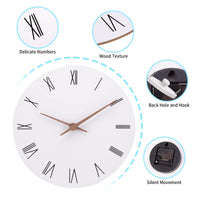 1 x RAW Customer Returns ACCSHINE MDF Wooden Wall Clock Without Ticking Noise Silent Modern 30cm Quartz Large Battery Operated Wall Clock Easy to Read for Room Home Kitchen Bedroom Office School White Roman Numerals  - RRP €21.58