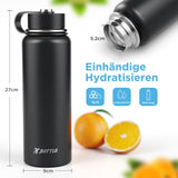 4 x Brand New Stainless Steel Water Bottle 1L - Keep Drinks 12h Warm 24h Cool, Nylon Handle, Removable Filter, Dishwasher Safe, Stylish Matte Black - BPA-Free, Leak-Proof, Hydration On The Go - RRP €68.92