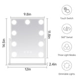 1 x RAW Customer Returns FUNTOUCH Hollywood cosmetic mirror with lighting large, make-up mirror with 9 LED lights, 3 color temperatures adjustable, 360 rotation, touch control, plug-in, cosmetic table mirror white  - RRP €42.49