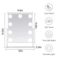 1 x RAW Customer Returns FUNTOUCH Hollywood cosmetic mirror with lighting large, make-up mirror with 9 LED lights, 3 color temperatures adjustable, 360 rotation, touch control, plug-in, cosmetic table mirror white  - RRP €40.33