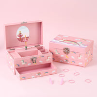 1 x RAW Customer Returns Behave music jewelry box with wind-up key mirror - jewelry storage and organizer for elegant treasures - jewelry box in pink with rainbow, cloud and unicorn motifs - RRP €24.16