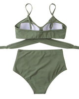 1 x RAW Customer Returns RXRXCOCO Women s Wrap Push Up Bikini Top with Tummy Control High Waist Bikini Set Swimwear Army Green Size M - RRP €36.29