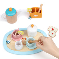 5 x Brand New Jacootoys Wooden Tea Party Set for Little Girls, 28 Piece Toddler Tea Set with Cupcake Stand and Food Play Accessories, Kids Kitchen Play Set, Wooden Toys for 3 Year Old Girl, - RRP €96.0