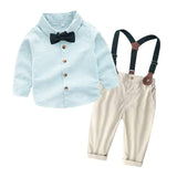 1 x RAW Customer Returns Volunboy Newborn Gentleman Outfits and Coordinates, Bow Shirt and Suspenders Trousers 4 Pieces Size 120, 4-5 years, Green Stripes  - RRP €24.0