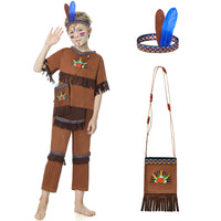 20 x Brand New JONRRYIN Indian Costume Children Boy with Headdress, 4 Pieces Indian Costume for Boy, Costume Indiano for Boy, Indian Cherokee Boys Costume Carnival Halloween Party Cosplay L  - RRP €215.2