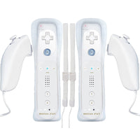 1 x RAW Customer Returns Bonacell Set of 2 Controllers for Wii Wireless Wii Remote Control with Nunchuck Wii Remote Gamepad with Motion Plus and White Silicone Case Wristband Replacement Controller for Wii U - RRP €44.36