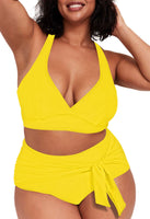 1 x RAW Customer Returns Viottiset Women s Two-Piece Bikini Set Plus Size High Waisted Tummy Control Beach Swimsuit 02 Yellow XL - RRP €45.99