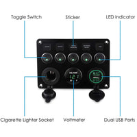 1 x RAW Customer Returns Geloo Push Button Switch Panel, 12 24V Waterproof Dual USB Socket Charger Voltmeter Cigarette Lighter Socket for Car, Boat, RV and Truck - RRP €27.2