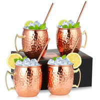 1 x RAW Customer Returns BVHOTO Moscow Mule Mugs, Set of 4, 4 x 18 oz Copper Mugs, 4 x Straws, Stainless Steel and Copper Plated Moscow Mule Mugs, Hammered and Handmade for Home, Bar, Party - RRP €25.1