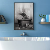 1 x Brand New UGZDEA Animal in the Bathtub Canvas Pictures, Black White Bear Elephant Cow Alpaca Bathroom Poster Home Decor-without Frame D, 40x60cm  - RRP €19.99