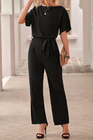 1 x RAW Customer Returns Sweezarmo Women s Elegant Half Sleeve Lantern Sleeve Jumpsuit With Belt Wide Leg Pants Jumpsuit L Large Black - RRP €48.4