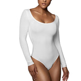 1 x RAW Customer Returns RoomTour Women s Long Sleeve Bodysuit Thong Bodysuit Elegant Round Neck White M - RRP €23.79